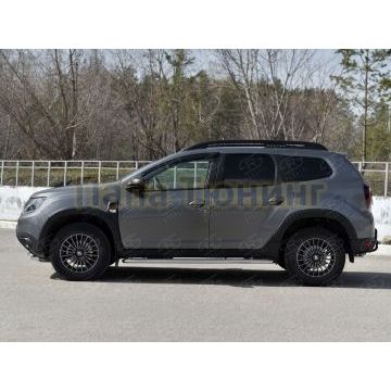 Пороги труба d42 с листом (Лист нерж,проф.нерж) (вариант 3) для Renault Duster 2021-