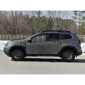 Пороги труба d42 с листом (Лист алюм,проф.сталь) (вариант 2) для Renault Duster 2021-