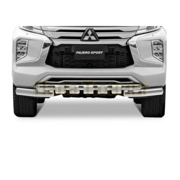 Защита переднего бампера d76+d57 с профильной защитой картера RIVAL для Mitsubishi Pajero Sport 2021-