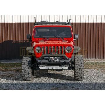 Бампер алюминиевый передний короткий с лайтбаром и защитой РТ (черный), без номерной рамки Алюминий RIVAL для Jeep Wrangler JK, JL, все комплектации 2007-2018, 2018-