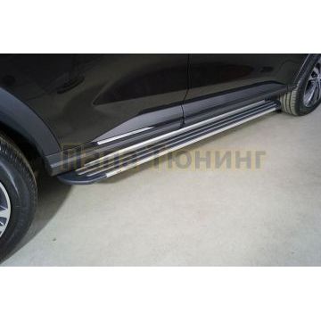 Пороги алюминиевые ''Slim line Silver'' 1720 мм ТСС для Haval F7 4WD 2022-