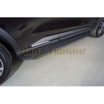 Пороги алюминиевые ''Slim line Black'' 1720 мм ТСС для Haval F7 4WD 2022-