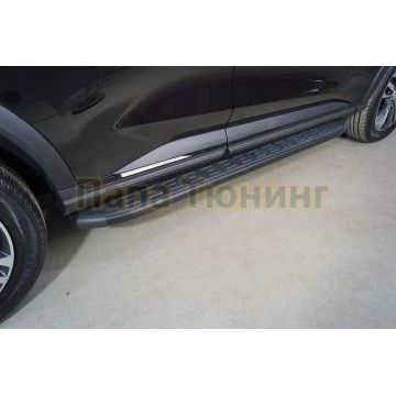 Пороги алюминиевые с пластиковой накладкой (карбон черные) 1720 мм ТСС для Haval F7 4WD 2022-
