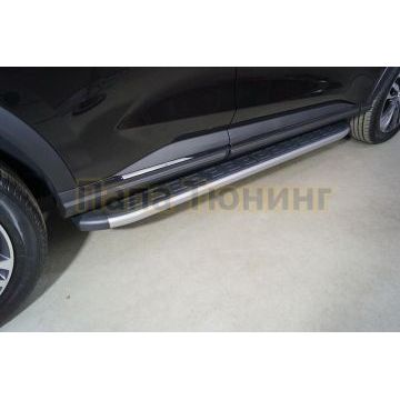 Пороги алюминиевые с пластиковой накладкой (карбон серебро) 1720 мм ТСС для Haval F7 4WD 2022-