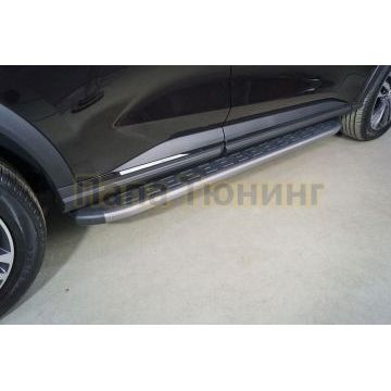 Пороги алюминиевые с пластиковой накладкой (карбон серые) 1720 мм ТСС для Haval  F7 4WD 2022-