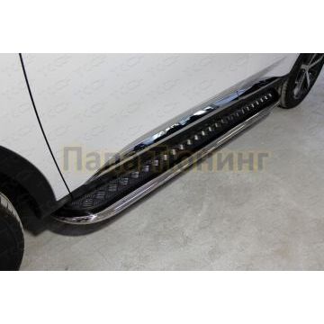 Пороги с площадкой 75х42 мм ТСС для Haval F7 4WD 2022-