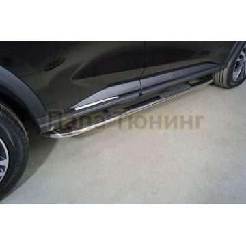 Пороги овальные гнутые с накладкой 75х42 мм ТСС для Haval F7 4WD 2022-