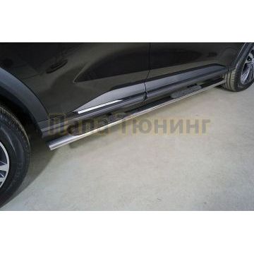 Пороги овальные с накладкой 75х42 мм ТСС для Haval F7 4WD 2022-