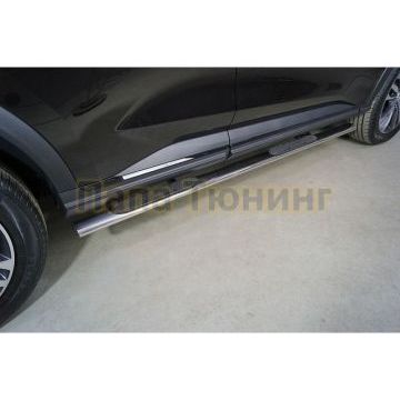 Пороги овальные с накладкой 120х60 мм ТСС для Haval F7X (2.0L 4WD) 2022-