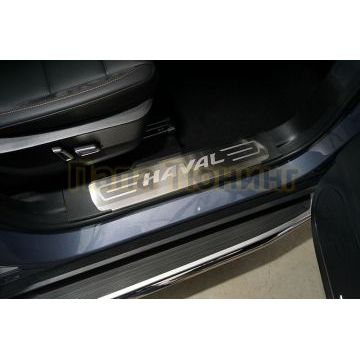 Накладки на пластиковые пороги (лист шлифованный надпись Haval) 2шт ТСС для Haval DARGO 2022-