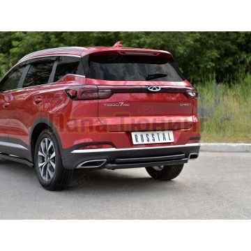 Защита заднего бампера d57 дуга-d42 дуга black РусСталь для Chery Tiggo 7 PRO 2020-