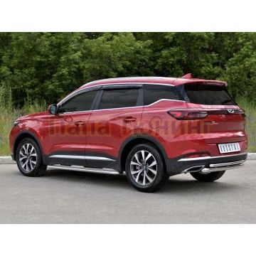 Защита заднего бампера d57 дуга-d42 дуга РусСталь для Chery Tiggo 7 PRO 2020-