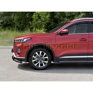 Защита переднего бампера d57 секции-d42 дуга black РусСталь для Chery Tiggo 7 PRO 2020-