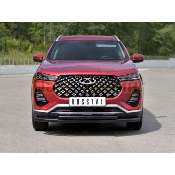 Защита переднего бампера d57 секции-d42 дуга black РусСталь для Chery Tiggo 7 PRO 2020-