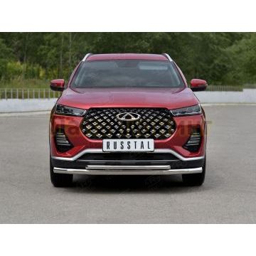 Защита переднего бампера d57 секции-d42 дуга РусСталь для Chery Tiggo 7 PRO 2020-