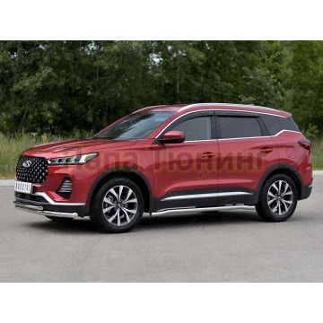 Защита переднего бампера d57 секции-d42 дуга РусСталь для Chery Tiggo 7 PRO 2020-