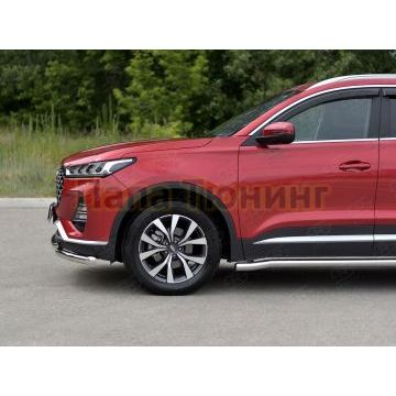 Защита переднего бампера d57 секции-d42 дуга РусСталь для Chery Tiggo 7 PRO 2020-