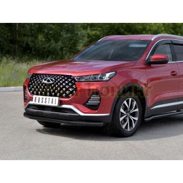 Защита переднего бампера d57 секции black РусСталь для Chery Tiggo 7 PRO 2020-