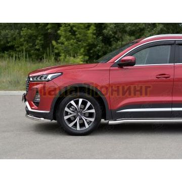 Защита переднего бампера d57 секции РусСталь для Chery Tiggo 7 PRO 2020-