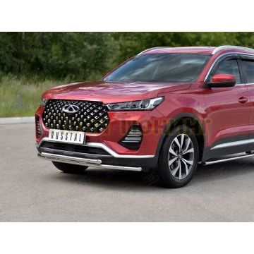 Защита переднего бампера d42 секции-d42 дуга РусСталь для Chery Tiggo 7 PRO 2020-