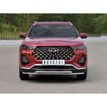 Защита переднего бампера d42 секции-d42 дуга РусСталь для Chery Tiggo 7 PRO 2020-