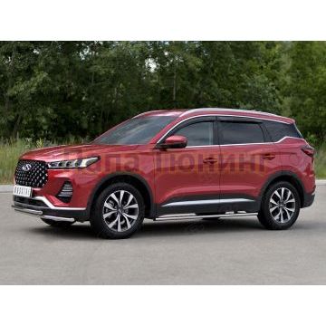 Защита переднего бампера d42 секции-d42 дуга РусСталь для Chery Tiggo 7 PRO 2020-