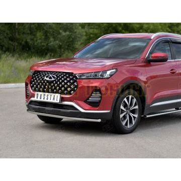 Защита переднего бампера d42 секции РусСталь для Chery Tiggo 7 PRO 2020-