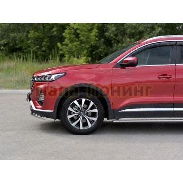 Защита переднего бампера d42 секции РусСталь для Chery Tiggo 7 PRO 2020-