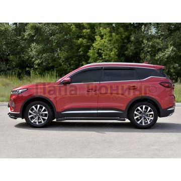 Пороги труба d57 секции (вариант 3) black РусСталь для Chery Tiggo 7 PRO 2020-