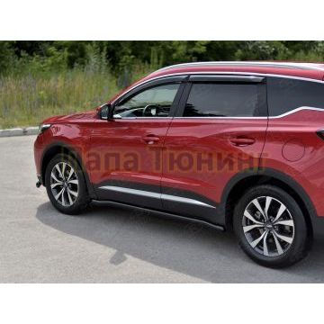 Пороги труба d57 секции (вариант 3) black РусСталь для Chery Tiggo 7 PRO 2020-