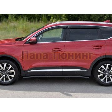 Пороги труба d57 секции (вариант 3) black РусСталь для Chery Tiggo 7 PRO 2020-