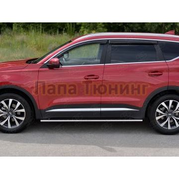 Пороги труба 75х42 овал с проступью РусСталь для Chery Tiggo 7 PRO 2020-