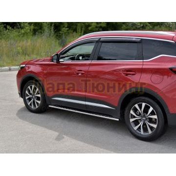 Пороги труба 75х42 овал с проступью РусСталь для Chery Tiggo 7 PRO 2020-