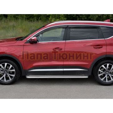 Пороги труба d42 с листом (Лист нерж, проф. нерж) (вариант 3) РусСталь для Chery Tiggo 7 PRO 2020-