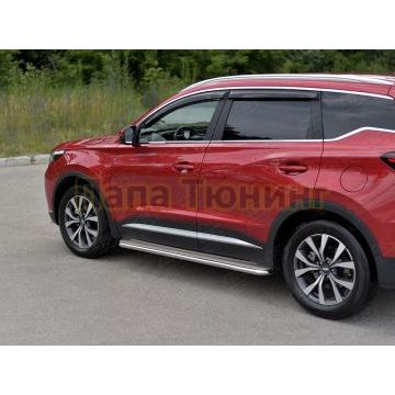 Пороги труба d42 с листом (Лист нерж, проф. нерж) (вариант 3) РусСталь для Chery Tiggo 7 PRO 2020-