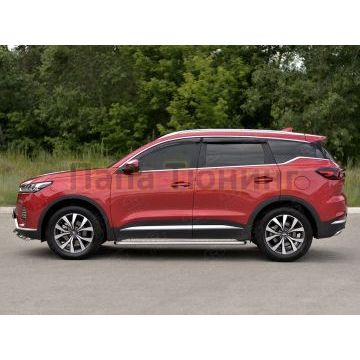 Пороги труба d42 с листом (Лист алюм, проф.сталь) (вариант 2) РусСталь для Chery Tiggo 7 PRO 2020-