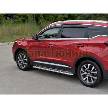 Пороги труба d42 с листом (Лист алюм, проф.сталь) (вариант 2) РусСталь для Chery Tiggo 7 PRO 2020-