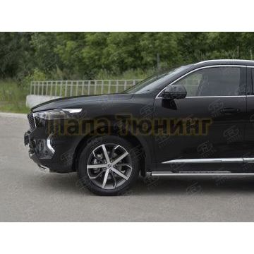 Защита переднего бампера d42 секции РусСталь для Haval F7X 1.5 4WD 2019-2022