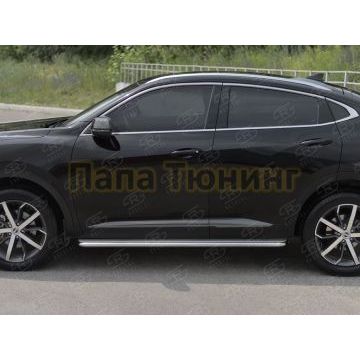 Пороги труба d42 с листом (Лист нерж, проф. нерж) (вариант 3) РусСталь для Haval F7X 4WD 2022-