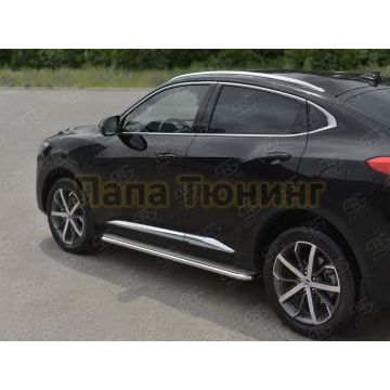 Пороги труба d42 с листом (Лист нерж, проф. нерж) (вариант 3) РусСталь для Haval F7X 4WD 2022-