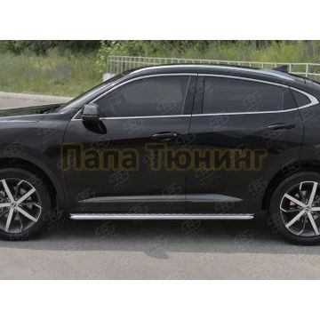 Пороги труба d42 с листом (Лист алюм, проф.сталь) (вариант 2) РусСталь для Haval F7X 4WD 2022-