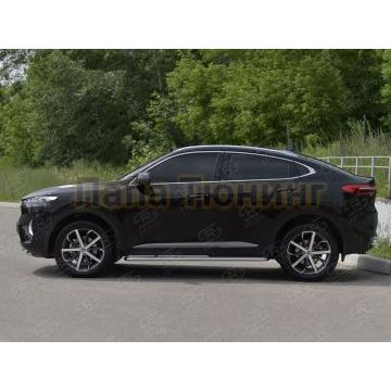 Пороги труба d42 с листом (Лист алюм, проф. нерж) (вариант 1) РусСталь для Haval F7X 4WD 2022-