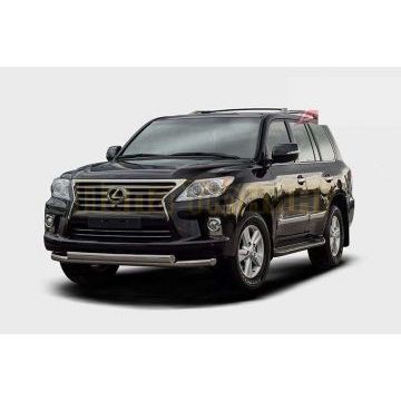 Комплект защита заднего бампера труба овальная d75х42+защита переднего бампера труба овальная d75х42 двойная для Lexus LX570 2012-2015