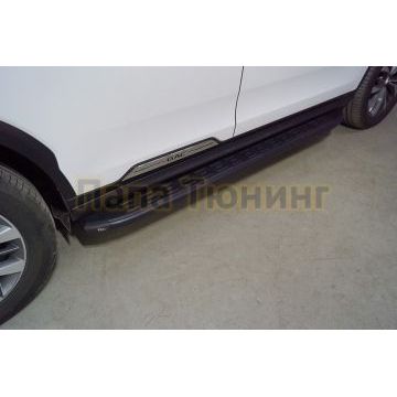 Пороги алюминиевые с пластиковой накладкой (карбон черные) 1820 мм ТСС для Gac GS8 2.0T 4WD 2019-2023
