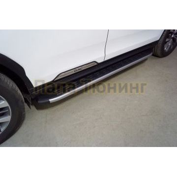Пороги алюминиевые с пластиковой накладкой (карбон серебро) 1820 мм ТСС для Gac GS8 2.0T 4WD 2019-2023