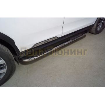 Пороги овальные гнутые с накладкой 75х42 мм ТСС для Gac GS8 2.0T 4WD 2019-2023 Пороги овальные гнутые с накладкой 75х42 мм ТСС для Gac GS8 2.0T 4WD 2019-2023