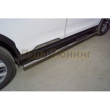 Пороги овальные с накладкой 75х42 мм ТСС для Gac GS8 2.0T 4WD 2019-2023 Пороги овальные с накладкой 75х42 мм ТСС для Gac GS8 2.0T 4WD 2019-2023