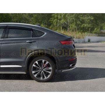 Защита заднего бампера уголки d42 секции РусСталь для Geely Tugella 2020-