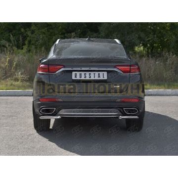 Защита заднего бампера уголки d42 секции РусСталь для Geely Tugella 2020-