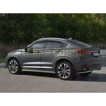 Защита заднего бампера уголки d42 секции РусСталь для Geely Tugella 2020-